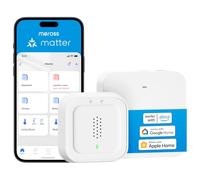 Meross Matter WIFI Sensore Acqua con Hub MSH450, Rilevamento 0,3 mm, 100dB | Rilevatore di Acqua Intelligente fino a 100dB & APP & allarme hub, rallarme intelligente in Cucina, Bagno, Cantina, 2,4 GHz
