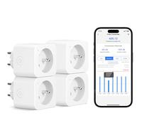 Meross Presa collegata (tipo E), 16A Presa WiFi Compatibile con Alexa e Google Home, 4 prese con misurazione del consumo elettrico con controllo vocale, controllo remoto e configurazione Bluetooth