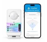 Meross Sensore di Presenza Smart Matter 3 in 1(Radar, PIR e Luminosità) | Compatibile con Apple Home, Alexa e Google Home, con Notifiche Tramite App, Rilevamento a 360° fino a 12 m, Allarmi