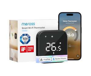 Meross Termostato WiFi Alexa Termostato Caldaia da Parete Nero | Display touch regolabile, Rilevamento finestra aperta, tasti silenziosi, controllo vocale Alexa Google, zero abbonamenti