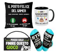 MerriBox Regali per Gamer: Uomini, Ragazzi, Adolescenti - Accessori e decorazioni per stanza di gioco, con calze da gioco divertenti, copri cuscino, tazza per gamer, insegna da appendere alla porta
