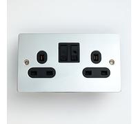 Merriway BH02970 Placca con Presa Elettrica e Interruttore, 13 Ampere 2 Posizioni, con Inserto, Finitura Cromata, Bianco