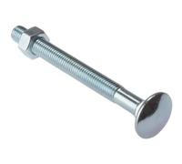 Merriway BH04825 Bullone a Testa Tonda e Quadro Sottotesta con Dado, Finitura Zincata, M6, Bianco, Pack of 25, Set di 25 Pezzi