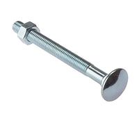 Merriway BH04826 Bullone a Testa Tonda e Quadro Sottotesta con Dado, Finitura Zincata, M6, Bianco, Pack of 10, Set di 10 Pezzi
