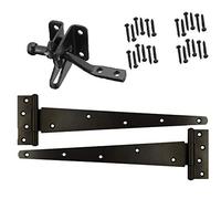 Merriway BH07087 Montaggio per cancello in Legno Resistente, 5,1 x 30,5 cm, Cerniere a T, Chiusura Automatica e raccordi, Nero, Confezione da 1 Kit