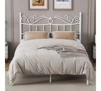 Merronix Struttura letto full size con testiera, elegante struttura letto in metallo per ragazze, moderna e resistente, colore bianco, senza bisogno di molle, altezza 29 cm sotto il contenitore