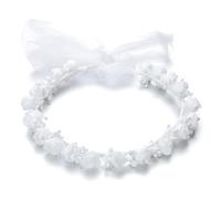 Merroyal Corona di fiori di rosa bianca, copricapo per prima comunione, corona per capelli da matrimonio con dettagli in chiffon (bianco, taglia unica)