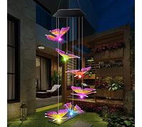Merrwon Campanelli a vento per esterni, lampada solare a LED a energia solare, con farfalla, scacciapensieri a LED che cambia colore, luce impermeabile con gancio, per esterni, interni, casa,