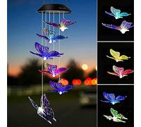 Merrwon Campanelli a vento per esterni, lampada solare a LED a energia solare, con farfalla, scacciapensieri a LED che cambia colore, luce impermeabile con gancio, per esterni, interni, casa, giardino