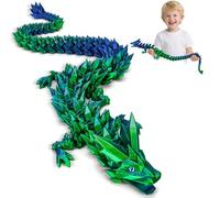 Merrwon Drago stampato 3D, giocattolo con drago da 60 cm, con occhi, misteriosi personaggi realistici di drago, giunture eque, decorazione di cristallo (drago blu-verde)