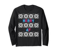 Merry AF Christmas Maglione Stile Grafico Moderno Rosa Blu Maglia a Manica