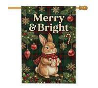 Merry and Bright - Bandiera natalizia a forma di coniglio, 71 x 101 cm