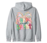 Merry And Bright Bow Natale Lettering Retro Pastello Donne Felpa con Cappuccio