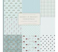 Merry and Bright Christmas Craft Paper Book - 45 Hand Drawn Pages, 8.5 x 8.5 in | Snowy White, Mint, and Red Patterns with Polka Dots, Trees, Santa, Sleighs & Churches | Scrapbooking & Cardmaking