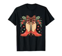 Merry And Bright Cowgirl Boot Natale Western Cowboy Maglietta