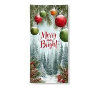 Merry and Bright - Decorazione natalizia per porta decorativa, ornamenti colorati con alberi di pino, decorazione per porta d'ingresso, forniture per interni ed esterni, 91 x 182 cm