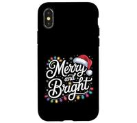Merry and Bright Red Santa Hat Christmas Lights Custodia per iPhone X/XS