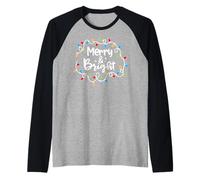 Merry And Bright Red Santa Hat Christmas Lights Holiday Matching Maglia con Maniche Raglan