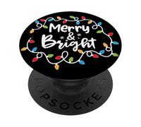 Merry And Bright Red Santa Hat Christmas Lights Holiday Matching PopSockets PopGrip Adesivo