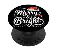 Merry And Bright Red Santa Hat Christmas Lights Holiday Matching PopSockets PopGrip Adesivo