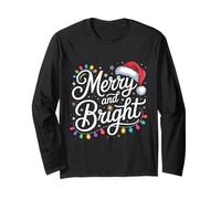 Merry And Bright Red Santa Hat Christmas Lights Maglia a Manica