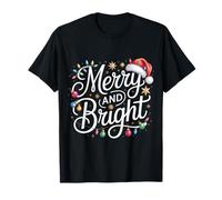 Merry And Bright Red Santa Hat Christmas Lights Maglietta