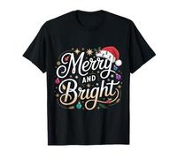 Merry And Bright Red Santa Hat Christmas Lights Maglietta