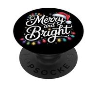 Merry and Bright Red Santa Hat Christmas Lights PopSockets PopGrip Adesivo