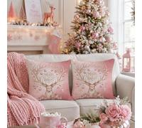 Merry and Bright - Set di 2 federe per cuscino con citazione di renna, 35,5