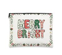 Merry and Bright - Trousse per cosmetici da donna, in tela, portatile, con cerniera, per articoli da toeletta natalizi, bianco, 7x9 Inch, Vacanze