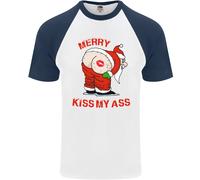 Merry Bacio il Mio Ass Divertente Natale Maleducato Uomo S/S Baseball T-Shirt