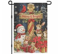 Merry Bright Animals And Snowman Bandiera Di Benvenuto 30X45Cm Striscione Appendere Stagionale Bandiera Vacanza Per Feste Il Portico Festival