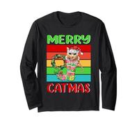 Merry Catmas American Bobtail Christmas Cat Kitty Xmas Maglia a Manica