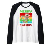 Merry Catmas American Bobtail Christmas Cat Kitty Xmas Maglia con Maniche Raglan