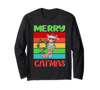 Merry Catmas Bengal Cat Christmas Kitty Funny Xmas Maglia a Manica