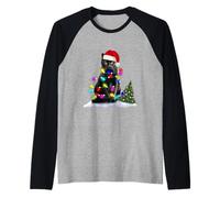 Merry Catmas Cat Christmas Tree Lights Xmas Kittens Lovers Maglia con Maniche Raglan