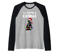 Merry Catmas Funny Cat Christmas Xmas Kittens Lovers Maglia con Maniche Raglan