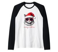 Merry Catmas Funny Christmas Cat Lover Maglia con Maniche Raglan