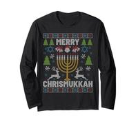 Merry Chrismukka Menorah Brutto Natale Felice Hanukkah Maglia a Manica