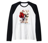 Merry Christmas 2025 Babbo Natale Che cavalca Barboncino Natalizio Maglia con Maniche Raglan