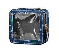 Merry Christmas Animals blu e bianco carino viaggio trucco borsa in pelle trasparente organizer borse per viaggio