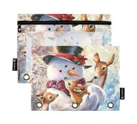 Merry Christmas - Astuccio con 3 raccoglitori ad anelli con pupazzo di neve e cervo, 2 pezzi, per ufficio, esame, borsa di cancelleria con cerniera