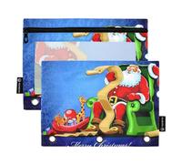 Merry Christmas - Astuccio con 3 raccoglitori ad anelli, motivo Babbo Natale, 2 pezzi, per ufficio, esami e cancelleria
