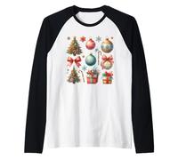 Merry Christmas Balls Coquette Archi Candy Cane Alberi Babbo Natale Maglia con Maniche Raglan