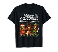 Merry Christmas Basset Hound Reindeer Elf Santa Dog Lover Maglietta