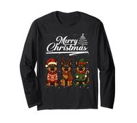 Merry Christmas Belgian Shepherd Reindeer Elf Santa Squad Maglia a Manica