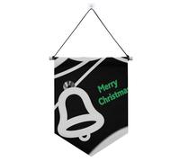 Merry Christmas Bell Black White Wall Hanging Banner con asta telescopica divertente banner decorazioni da cortile all'aperto per interni, feste all'aperto
