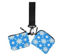 Merry Christmas Blue Snowflakes Portafogli da donna Custodie per carte di credito Slim Portable Zipper Portafoglio da polso con cinturino da polso per donna 2 pezzi, Buon Natale fiocchi di neve blu, 1