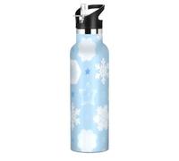 Merry Christmas Blue Snowflakes Stars Borraccia a prova di perdite e senza BPA riutilizzabile isolata con cannuccia a doppia parete isolante sottovuoto per bici corsa sport viaggi palestra termo de