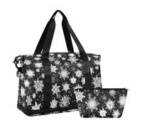 Merry Christmas, borsa da viaggio con fiocco di neve e fiocco di neve, colore nero, con cinturino regolabile, per viaggi pieghevoli, semplice da viaggio, colore: nero, Fiocchi di neve semplici Merry